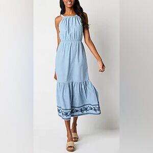 NEW St. John's Bay Womens Sleeveless Embroidered Midi Maxi Dress